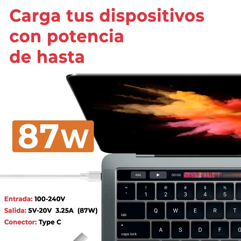 CARGADOR PARA PORTÁTIL APPLE MACBOOK USB-C 87W BLANCO