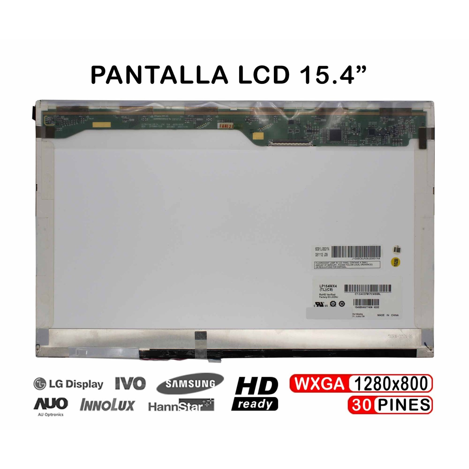 ECRÃ LCD DE 15.4" PARA PORTATIL TOSHIBA SATELLITE A100 A200 A210 A300 A300D L300 M30X M70