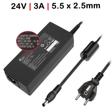 Caricabatterie 24v 3.0a 72w spina 5,5mm X 2,5mm con foro