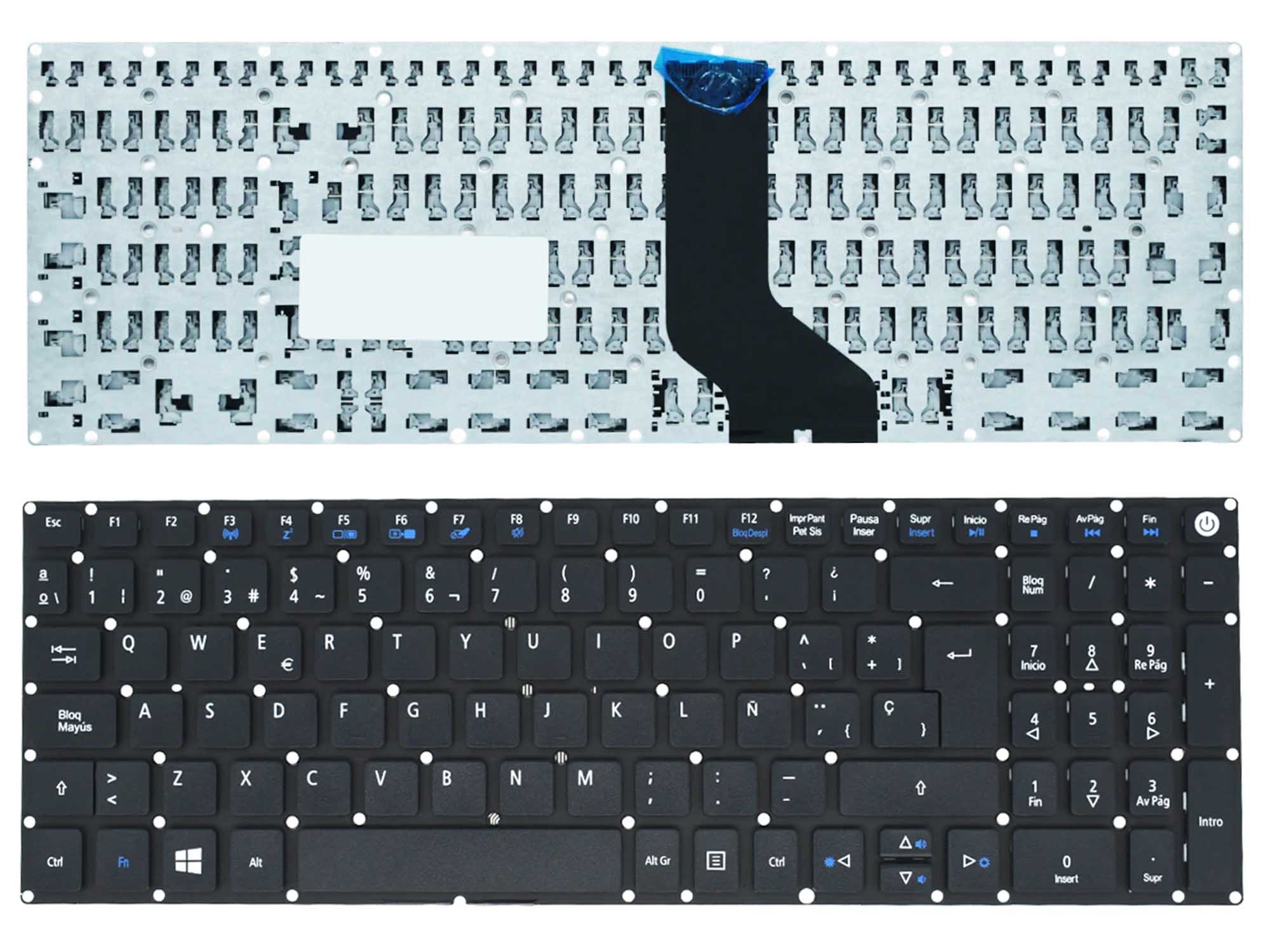 Tastiera Per Notebook Acer Aspire Serie E5 (532, 573, 722, 772) - Layout Spagnolo Con Ñ, Colore Nero, Senza Cornice, Sostituzione Perfetta