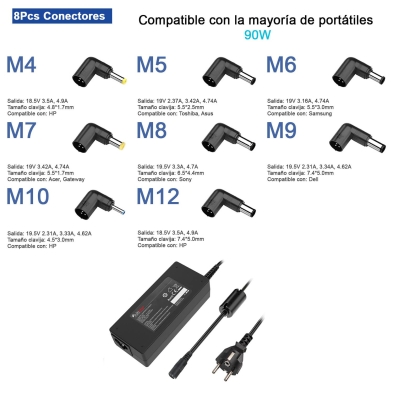 CARGADOR UNIVERSAL SLIM PARA PORTÁTILES 19-20V 4.5A 100W + USB