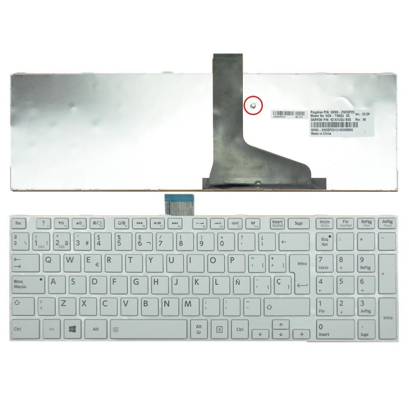 TECLADO PARA PORTATIL TOSHIBA SATELLITE L850, L950 C855 PSCBYE-04500RIT BRANCO