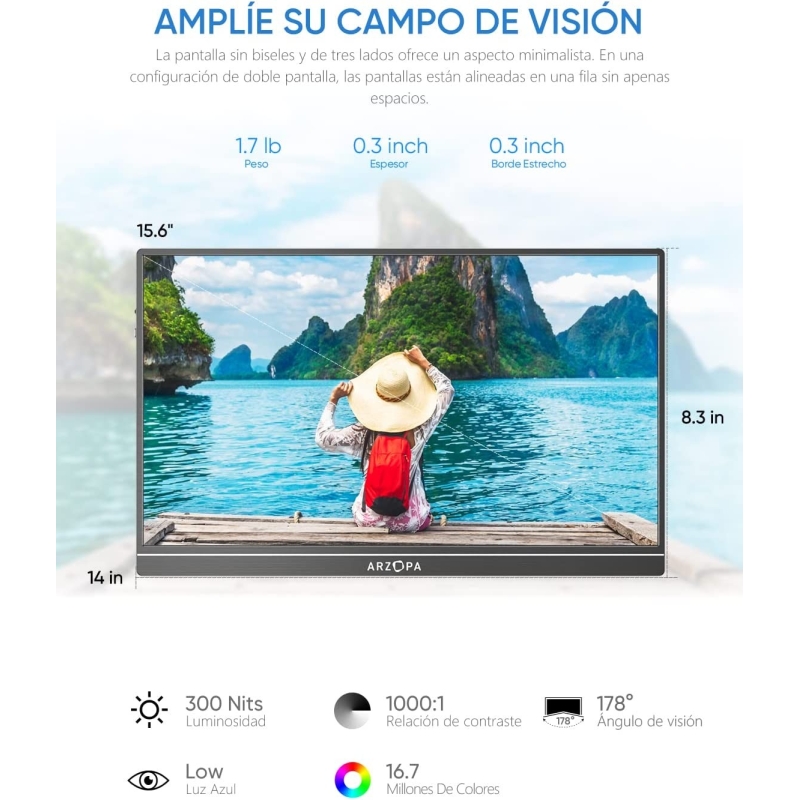  ARZOPA Monitor portátil de 15.6 pulgadas FHD 1080P