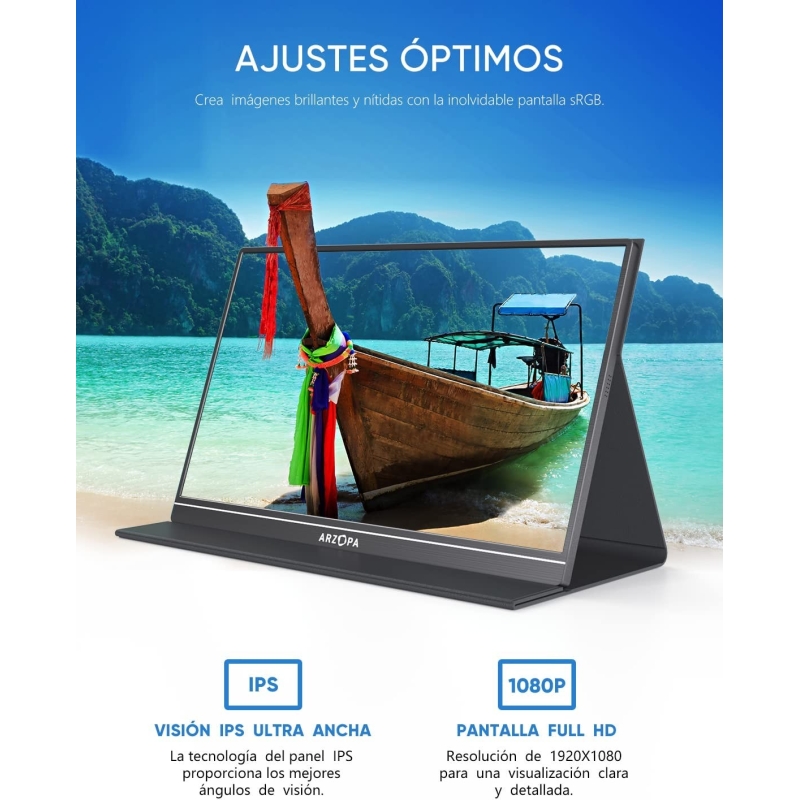MONITOR PORTÁTIL ARZOPA S1 TABLE DE 15.6" 1080 FHD IPS CON HDMI USB-C PARA PC MAC PS5 NINTENDO SWITCH