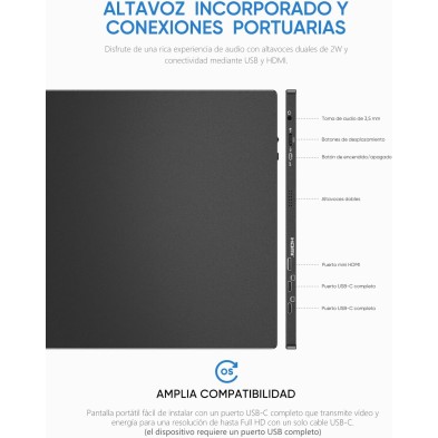 MONITOR PORTÁTIL ARZOPA S1 TABLE DE 15.6" 1080 FHD IPS CON HDMI USB-C PARA PC MAC PS5 NINTENDO SWITCH