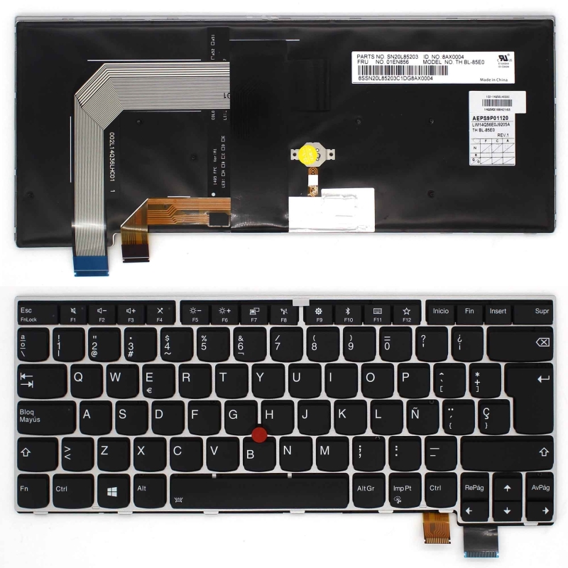 TECLADO RETROILUMINADO PARA PORTATIL LENOVO THINKPAD T460S ESTRUTURA PRATA