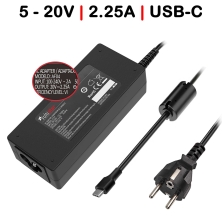 CARREGADOR MULTITENSÃO USB-C PARA PORTATIL 5V-20V 2.25A 45W PRETO