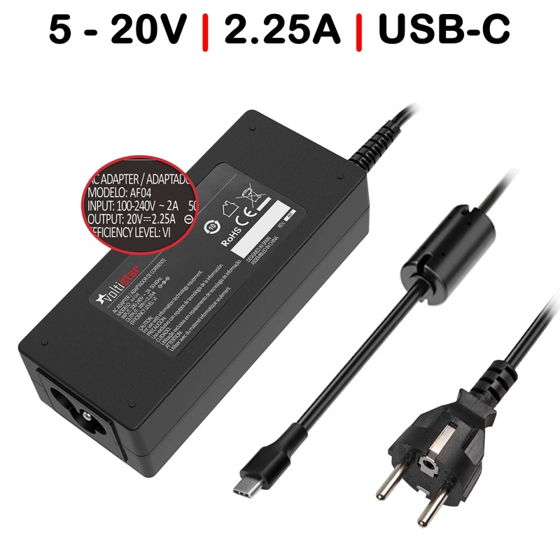Caricabatterie multitensione USB-C 5V-20V 2,25A 45W | Parete