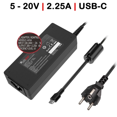 CARGADOR MULTIVOLTAJE USB-C PARA PORTÁTIL 5V-20V 2.25A 45W NEGRO