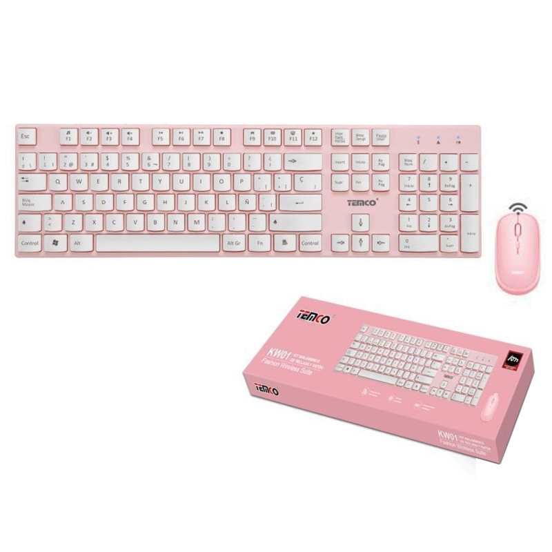 KIT SEM FIO DE TECLADO E MOUSE EM ROSA