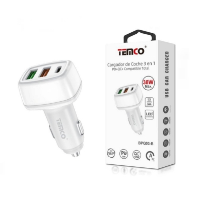 Acquista caricabatteria per auto 3 in 1 PD+QC 38W | Bianco