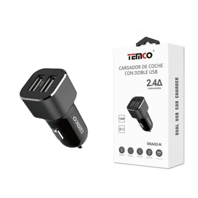 CARGADOR DE COCHE DUAL USB 2.4A NEGRO