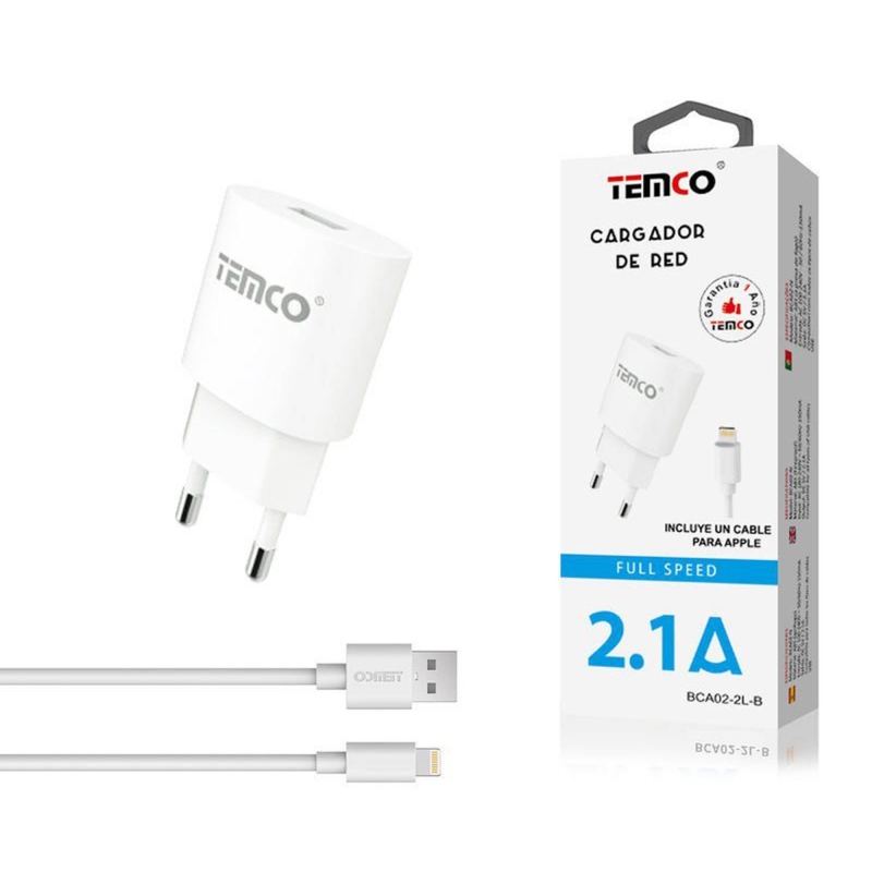 PACK CARGADOR 2.1A + CABLE LIGHTNING 2A 1M BLANCO