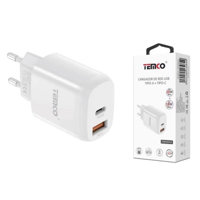 CARGADOR USB PD 3A 20W + USB-C 3A 22.5W BLANCO