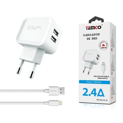 Compra Pacchetto caricabatterie doppio USB 2.4A + cavo Lightning 2A 1m | Bianco