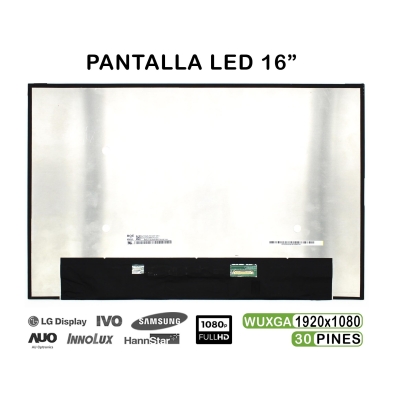 PANTALLA LED DE 16" PARA PORTÁTIL LP160WU1-SPF1 NV160WUM-N43 V8.0 FHD 30 PINES