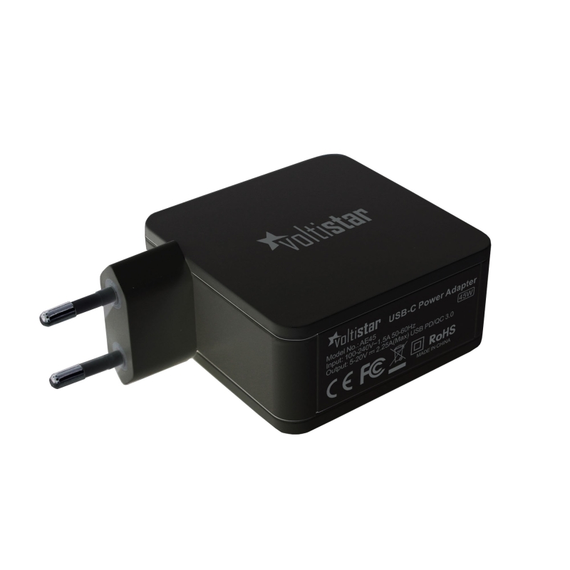 CARGADOR MULTIVOLTAJE USB-C PARA PORTÁTIL 5V-20V 2.25A 45W NEGRO
