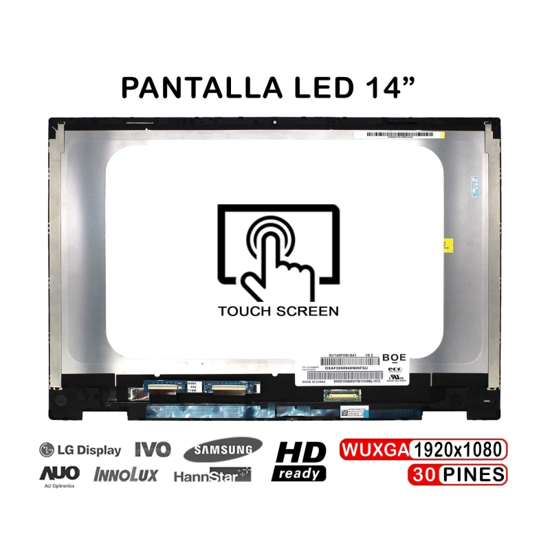 PANTALLA LED TÁCTIL COMPLETA DE 14" PARA PORTÁTIL HP PAVILION X360 14-DW 14-DWXXX SERIES CON MARCO
