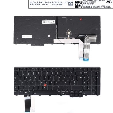 Tastiera LENOVO L15 GEN3 T16 P16S GEN1 retroilluminata, tasti neri fra...