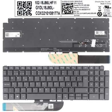 Clavier rétroéclairé pour portable Dell 7591 7590 P83F 5580 Gris