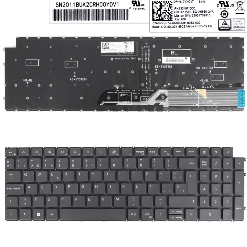 Teclado retroiluminado para portátil Dell Latitude 3520 Negro