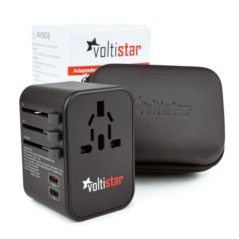 ADAPTADOR ENCHUFE UNIVERSAL 35.5W PD CARGA RÁPIDA. DE VIAJE 3 USB + 2 USB-C