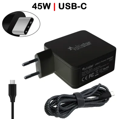 CARGADOR MULTIVOLTAJE USB-C PARA PORTÁTIL 5V-20V 2.25A 45W NEGRO CABLE TRENZADO