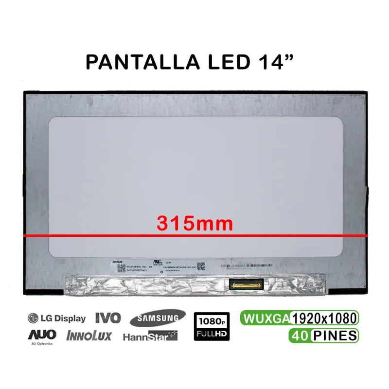 PANTALLA LED DE 14" PARA PORTÁTIL N140HCN-E5C FHD 40 PINES