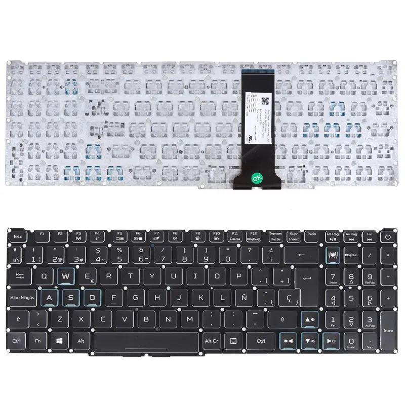 TECLADO PARA PORTÁTIL ACER NITRO-4 AN515-54 AN515-43 AN517-51 AN715-51 NEGRO Y AZUL
