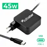 CARICABATTERIE USB-C MULTITENSIONE PER COMPUTER PORTATILE 5V-20V 2.25A 45W NERO CAVO INTRECCIATO
