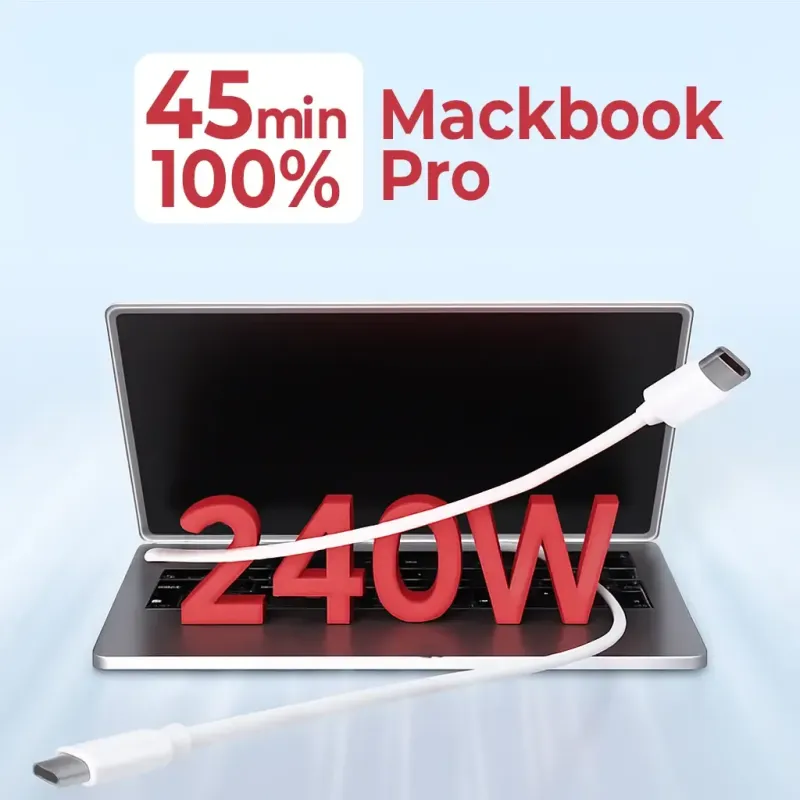 CABLE USB-C CARGA RÁPIDA DE 140W - 240W CON CHIP E-MARK 1.80M BLANCO