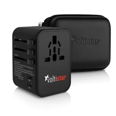 ADAPTADOR DE FICHA UNIVERSAL VOLTISTAR HHT906 MAX 35.5W PD CARGA RÁPIDA. FICHA DE VIAGEM UNIVERSAL COM 3 USB E 2 USB-C.