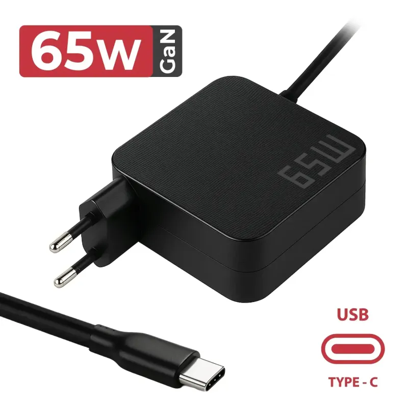 CARGADOR GAN USB-C PARA PORTÁTIL 5V-20V/3.25A 65W NEGRO