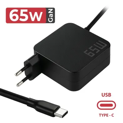 CARGADOR GAN USB-C PARA PORTÁTIL 5V-20V/3.25A 65W NEGRO