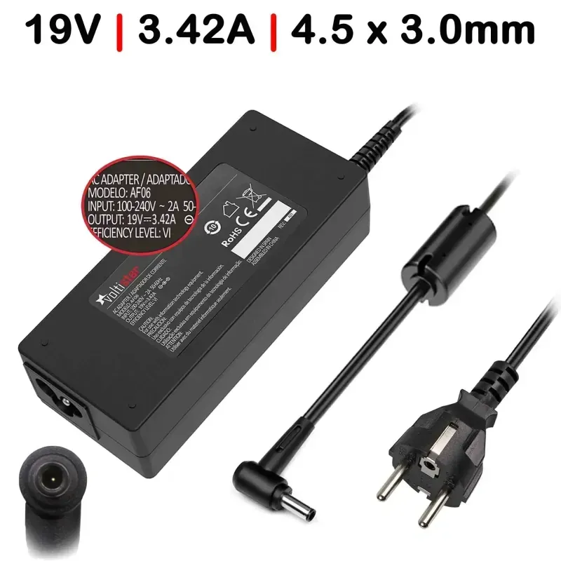 CARICABATTERIE PER COMPUTER PORTATILE ASUS ASUSPRO ESSENTIAL PU301 PU401 PU450 PU451 PU500 PU550 PU551 65W 3.42A 4.5X3.0