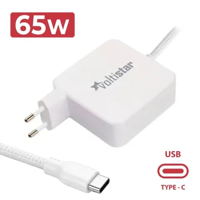 CARREGADOR USB-C MULTITENSÃO PARA PORTÁTIL 5V-20V 3.25A 65W BRANCO CABO ENTRANÇADO