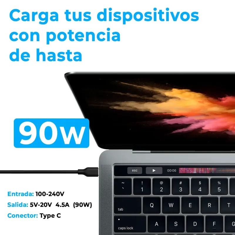 CARREGADOR PARA PORTATIL 5V-20V 4.5A 90W USB-C