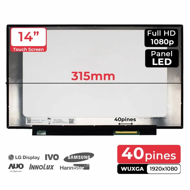 TOUCH SCREEN LED 14" PER COMPUTER PORTATILE N140HCN-EA1 REV.C1 01YN151 FHD 40PIN 315MM