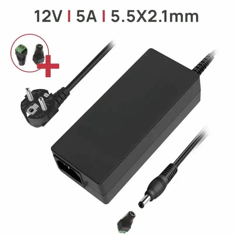 CARREGADOR PARA TFT MONITOR 12V 5A 60W + CONECTOR ADEQUADO PARA FAIXA DE LED