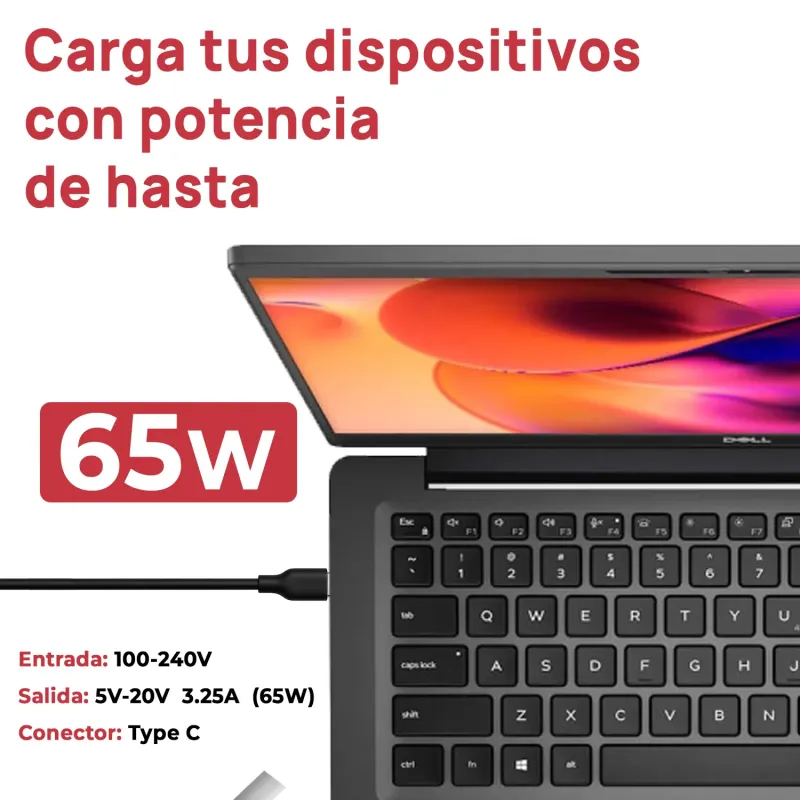 CARREGADOR PARA PORTÁTIL DELL INSPIRON 5482 5582 7390 7440 TIPO C 65W