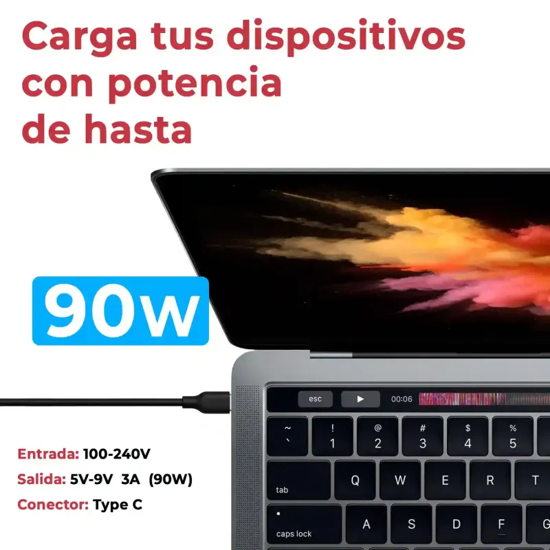 CARREGADOR COMPATÍVEL USB TIPO-C 5V-3A 9V-3A 90W