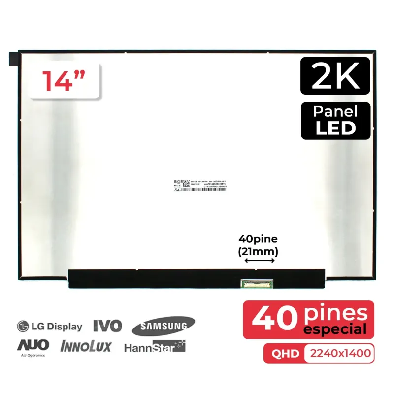 ECRÃ LED DE 14" PARA PORTATIL NV140DRM-N63 2K 40 PINOS NARROW/ESPECIAL