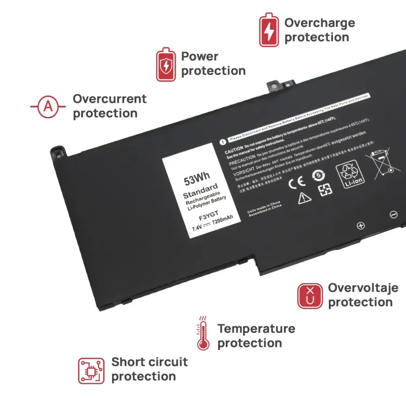 BATTERIE POUR PORTABLE DELL LATITUDE 7280 7290 7380 7390 7480 7490 F3YGT DM3WC MYJ96 2X39G DWX9J 7.6V