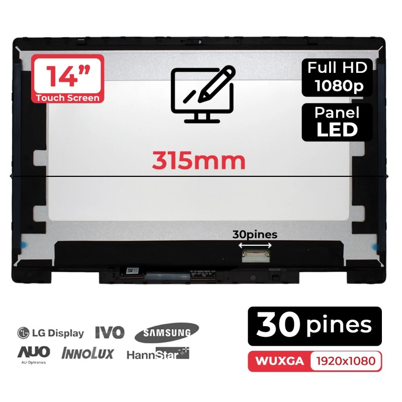 ÉCRAN LED TACTILE POUR STYLET DE 14" POUR PORTABLE HP PAVILION X360 14-EK AVEC CADRE