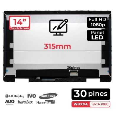 ÉCRAN LED TACTILE POUR STYLET DE 14" POUR PORTABLE HP PAVILION X360 14-EK AVEC CADRE