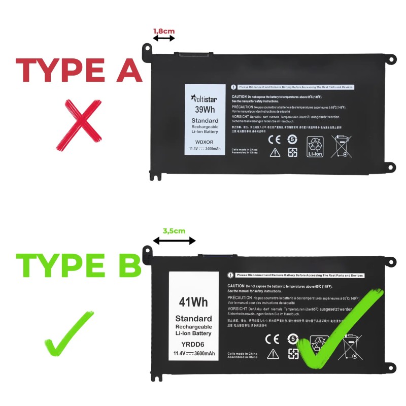 BATTERIE POUR PORTABLE DELL INSPIRON 14 5490 5491 5493 5498 YRDD6 P9OF 01VX1H
