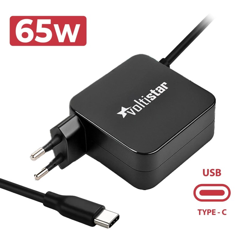 CARREGADOR 65W TIPO C MULTIVOLTAGEM 5V - 20.3V 3A PRETO