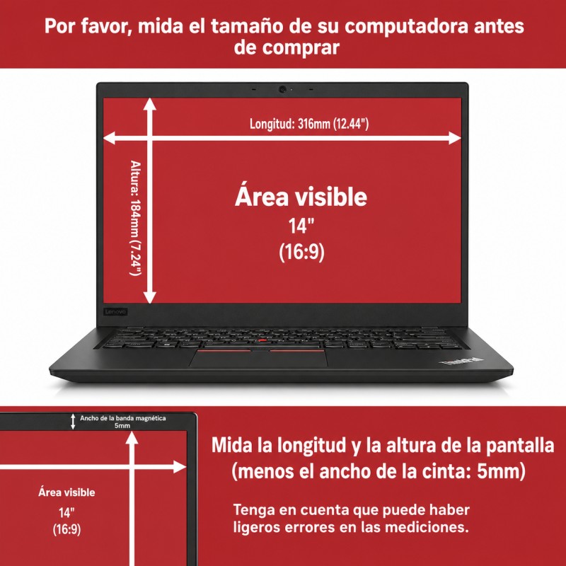 PROTEZIONE PER SCHERMO 14" MAGNETICA CON FILTRO PRIVACY PER NOTEBOOK HP PAVILION 14-AN 14-AM PROBOOK 440 G3 G4 G5 310X181 MM