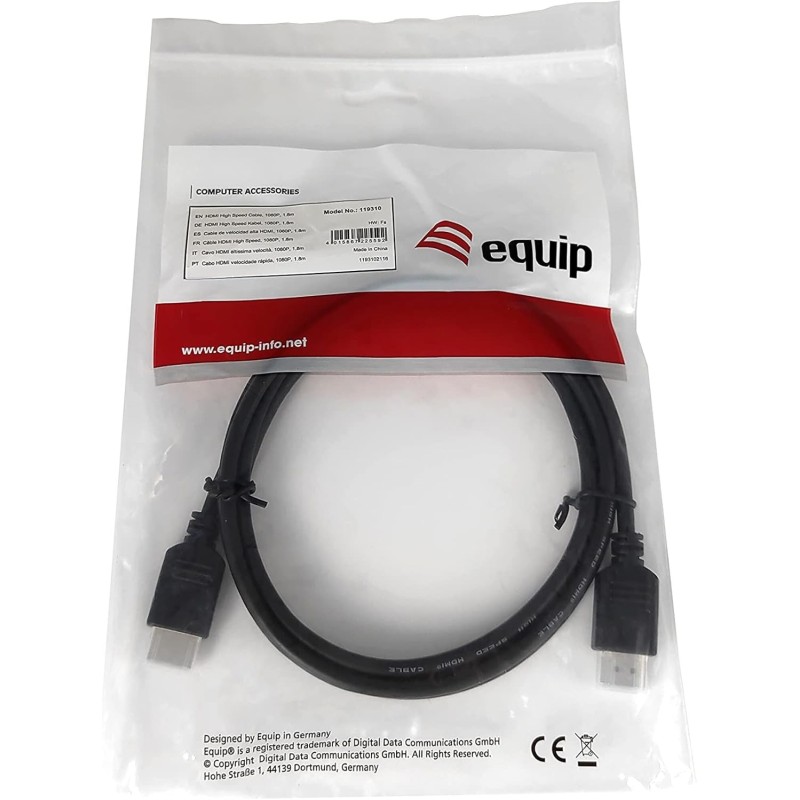 CÂBLE HDMI 4K 60Hz A/M-A/M NOIR 1.8M HAUTE VITESSE