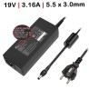 CHARGEUR POUR ORDINATEUR PORTABLE ASUS FZ50 NX90 R401 X750 C90S FZ50V FZ50VW G2SG G2SV G50G G50V G50VT G51J SERIES 19V 3.16A 60W